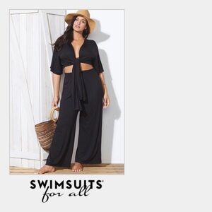 Swimsuits For All Black Tie-Front Coverup